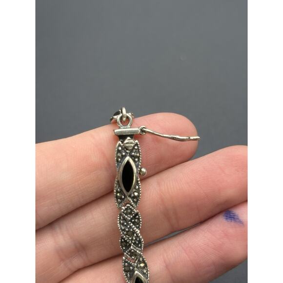 Vintage Sterling Silver Onyx 7" Bracelet Marcasite Bracelet 13 Grams W18 - Picture 5 of 11